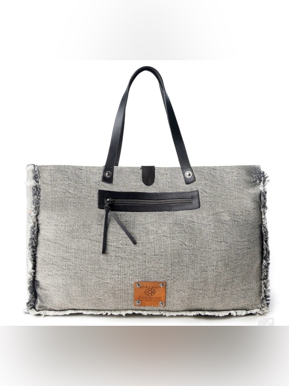 MYRA FRAYED FRONTIER WESTERN DENIM TOTE BAG IN DENIM BLACK WITH FRINGE DETAIL - Picture 3 of 6